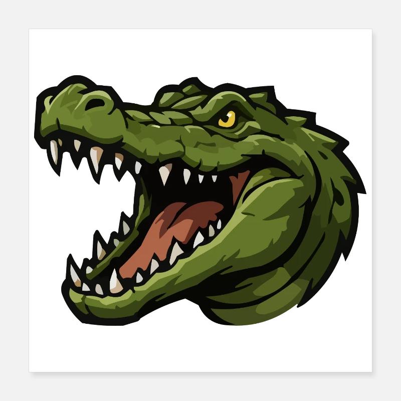 Dessin animé Tête d’alligator Vert - Poster 40 x 40 cm - blanc