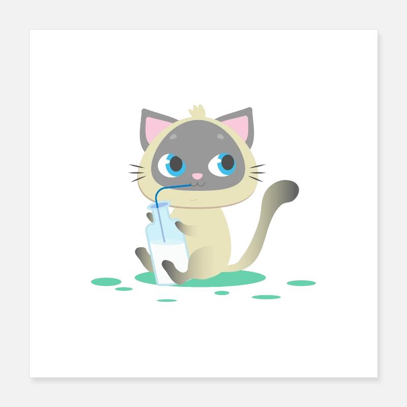 Chat boit du lait, chaton, miaou, chat, chaton Poster 40 x 40 cm
