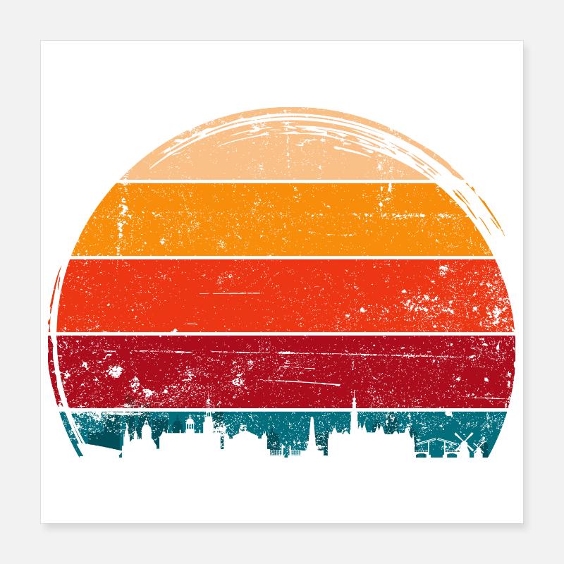 Sonnenuntergangs-Skyline-Kreis Poster 40x40 cm