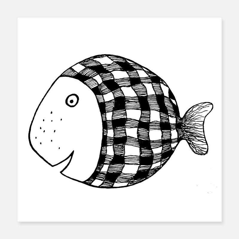Dicker Fisch kariert Poster 40x40 cm