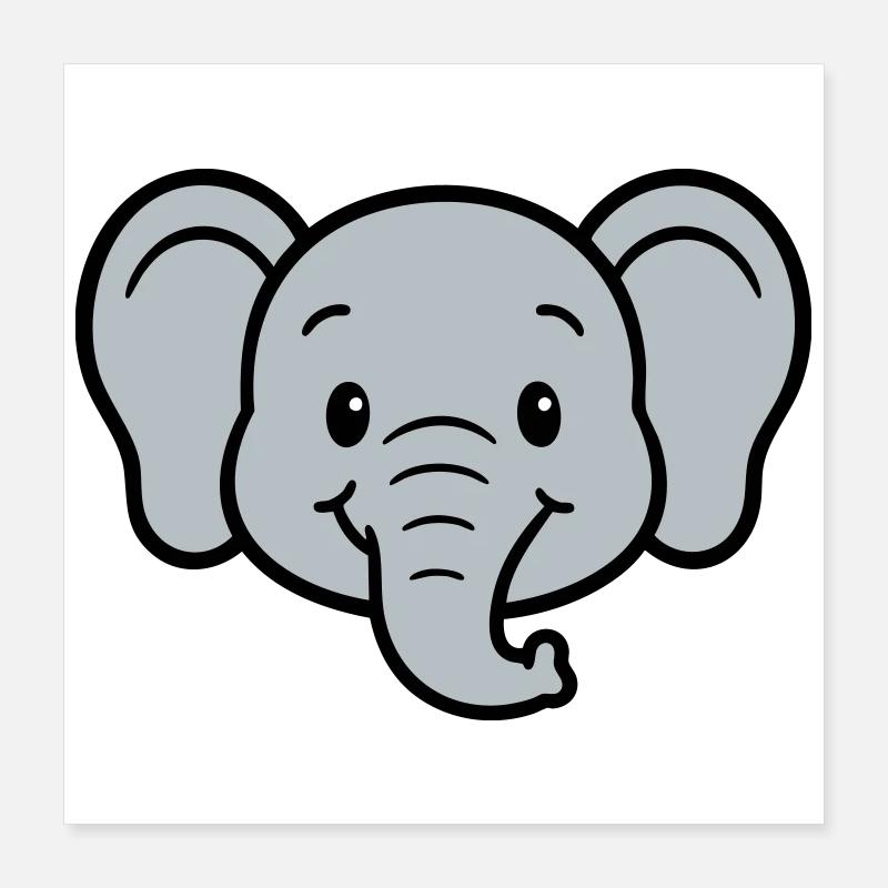 Imprimé éléphant ludique pour les enfants - Poster 40 x 40 cm - blanc