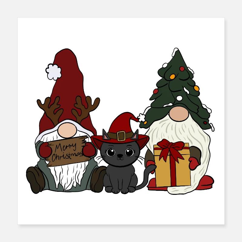 Wichtel mit Katze  Poster 40x40 cm