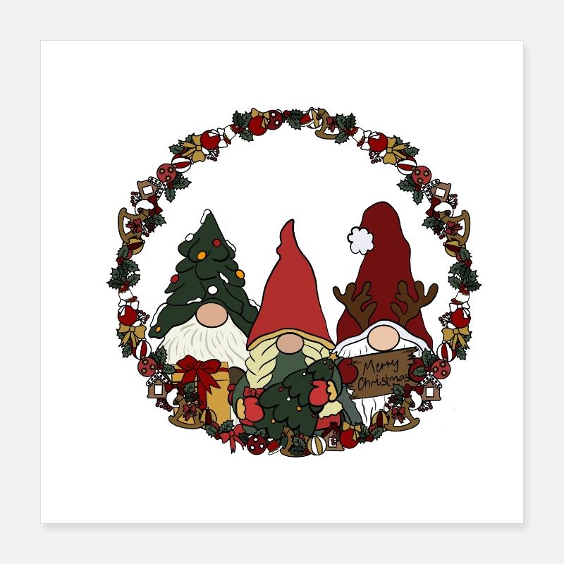 Gnome en couronne de Noël Poster 40 x 40 cm