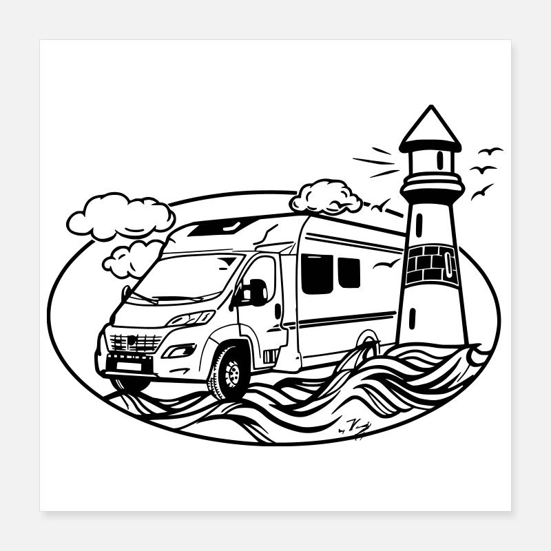 Camping-car au bord de la mer Poster 40 x 40 cm