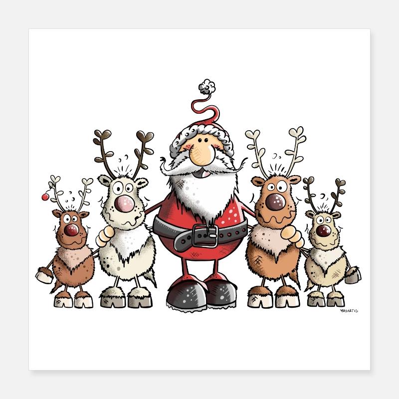Weihnachtsmann unter Rentieren Poster 40x40 cm