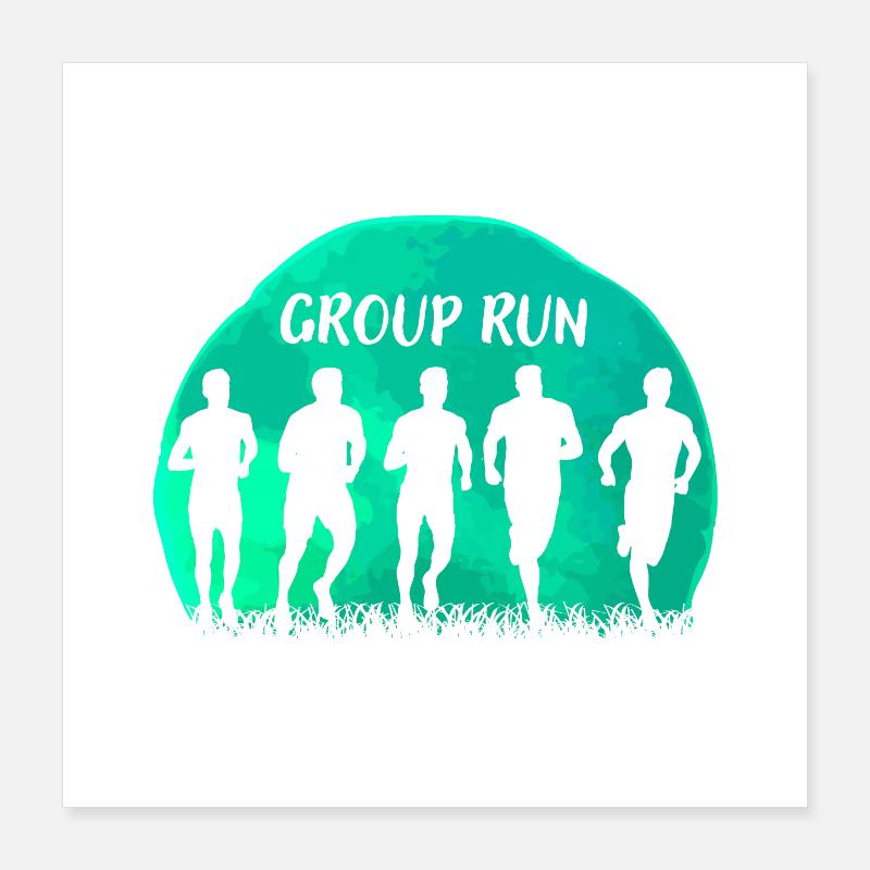 Group Run Group run in a team with grass and moon Poster 16" x 16" (40x40 cm)