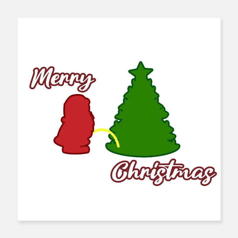 Santa peeing - Christmas Tree - Santa Claus Poster 16" x 16" (40x40 cm)