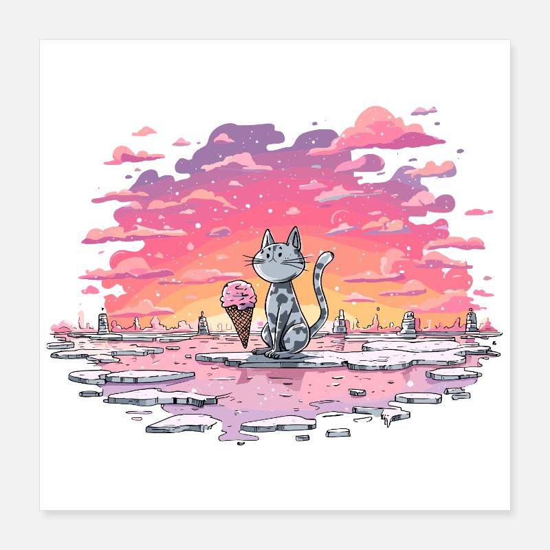Katze mit Eis am Abendsee Poster 40x40 cm