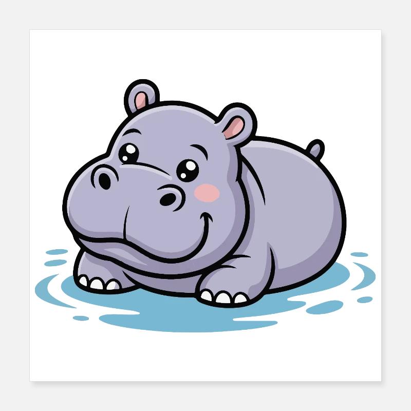 Niedlicher Hippo im Pfützchen Poster 40x40 cm