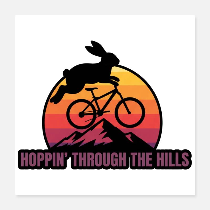 Sautant à travers les collines Vélo rétro Rabbit Poster 40 x 40 cm