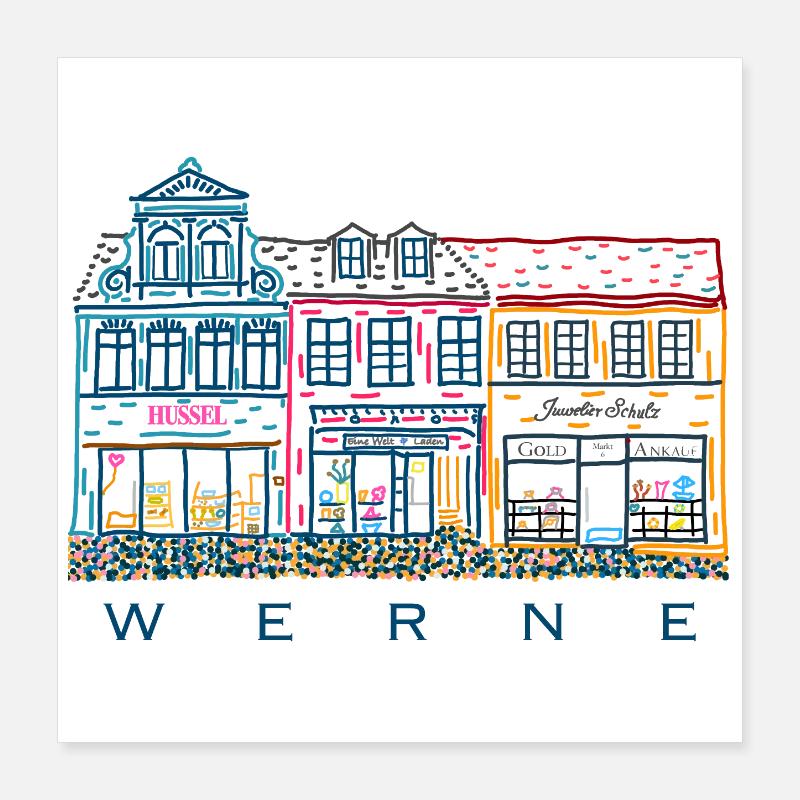 Werne, rangée de maisons colorées sur le marché, quartier d’Unna, Rhénanie-du-Nord-Westphalie Poster 40 x 40 cm