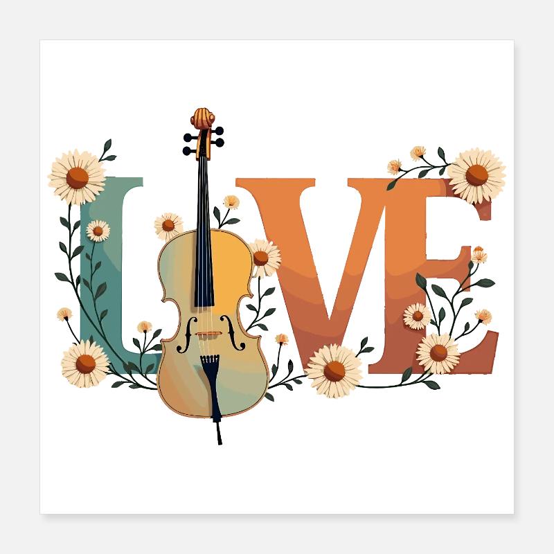 Amour Violoncelle Amour avec des fleurs pour violoncellistes Poster 40 x 40 cm
