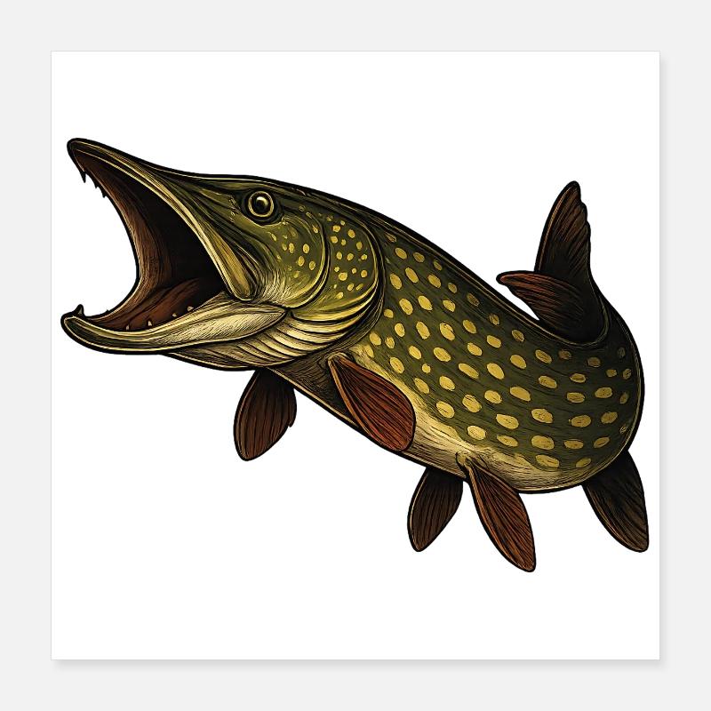 Dynamic Pike Fish Motif Poster 16" x 16" (40x40 cm)