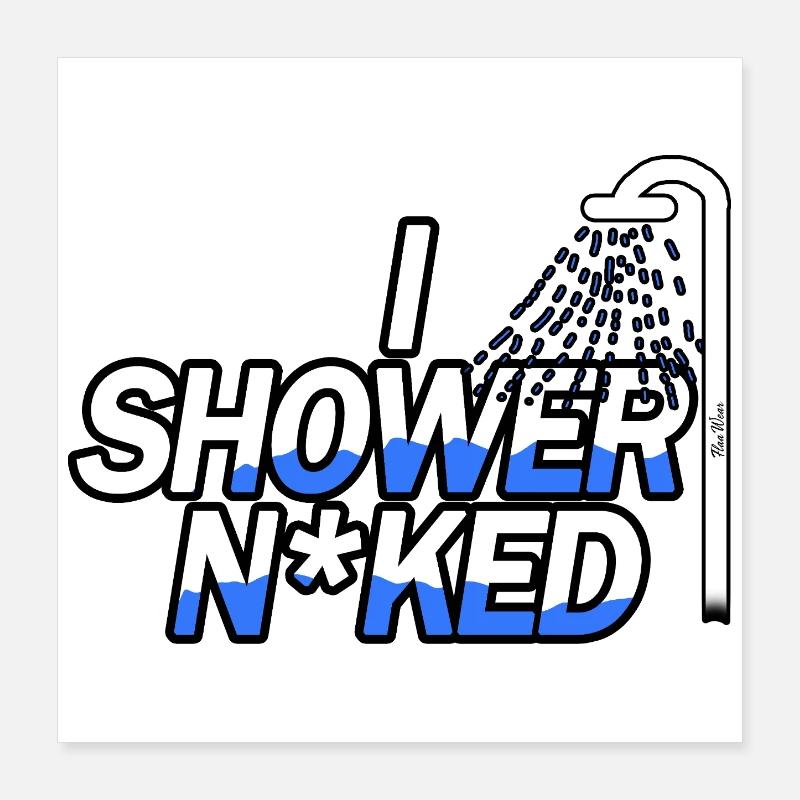 Sous la douche nue - Poster 40 x 40 cm - blanc