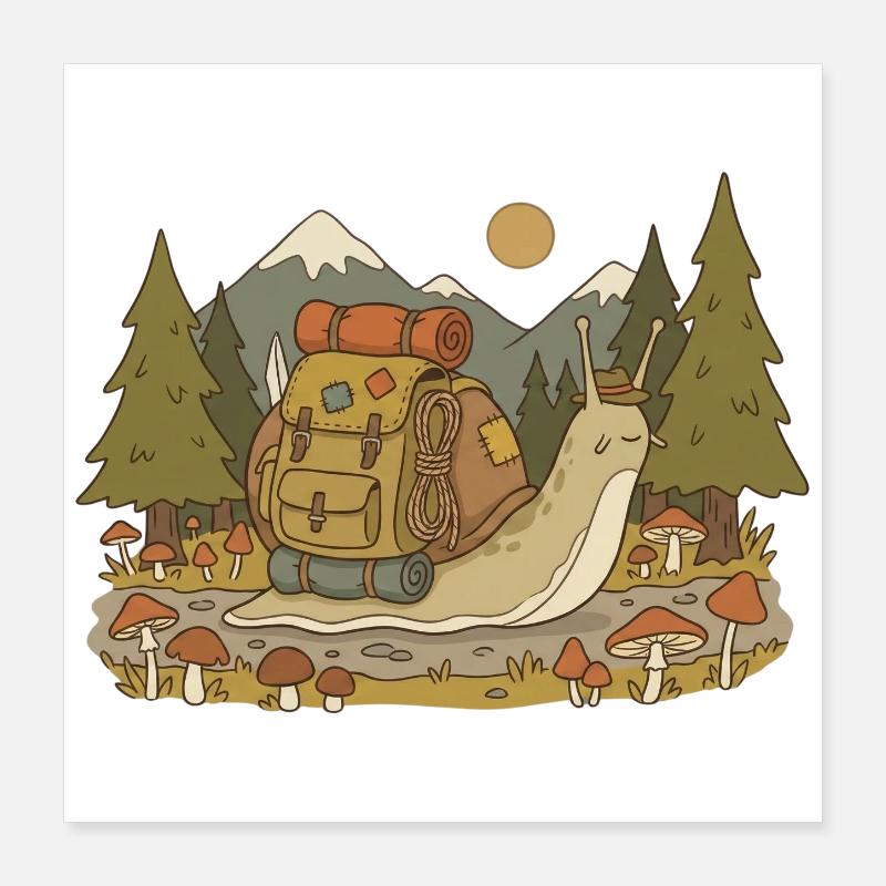 Aventure de randonnée sur un sentier forestier Poster 40 x 40 cm