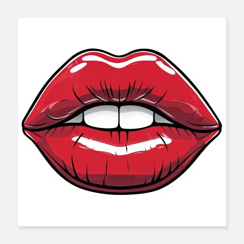 Kissable Lips Comic Style Lip Red Poster 16" x 16" (40x40 cm)