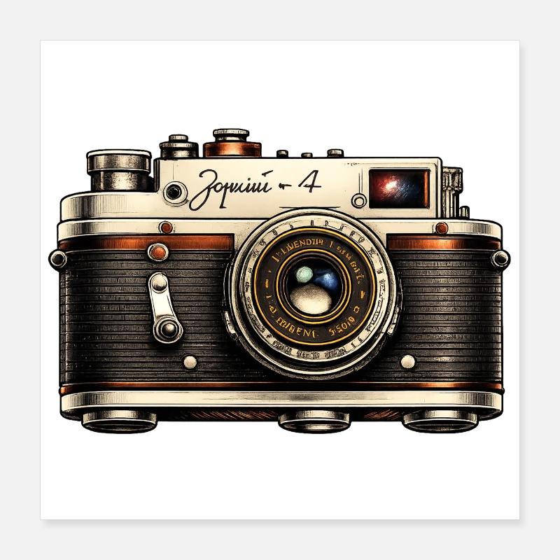 Vintage Camera Illustration Tee Poster 16" x 16" (40x40 cm)