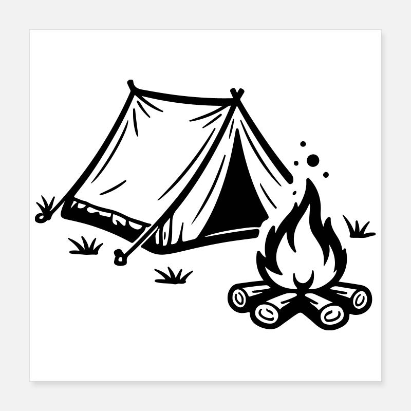 Tent Campfire Camping Poster 16" x 16" (40x40 cm)