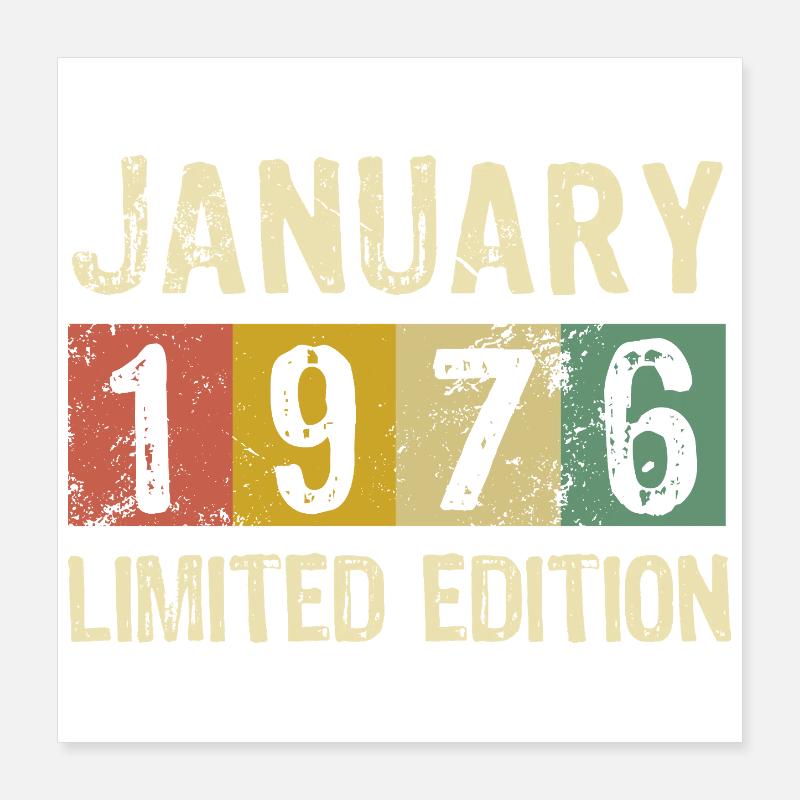 Édition limitée cadeau d’anniversaire de janvier 1976 Poster 40 x 40 cm