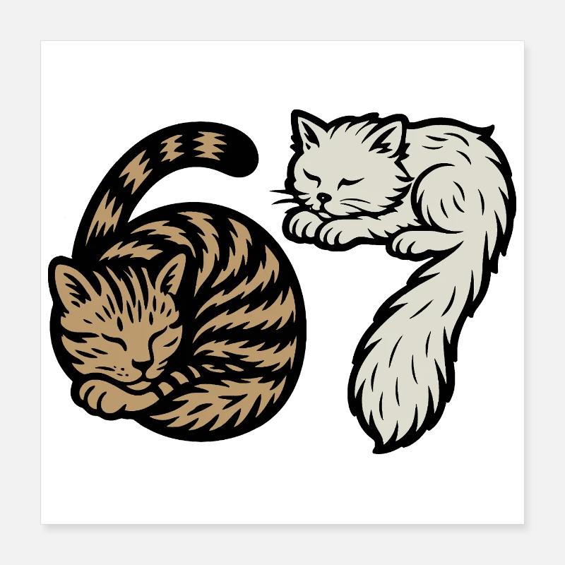 Des chats 'Six Seven' endormis Poster 40 x 40 cm