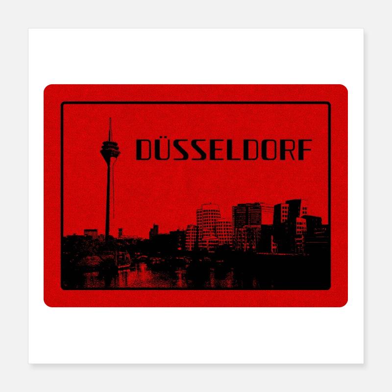 Duesseldorf Skyline Red Edition Poster 16" x 16" (40x40 cm)