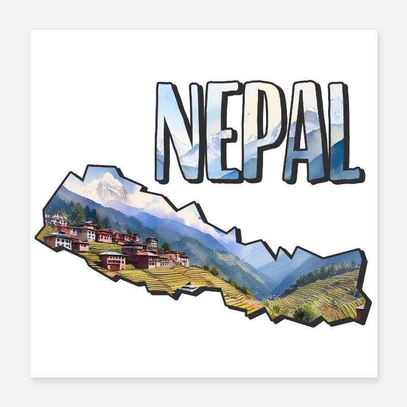 Carte à l’aquarelle Népal Poster 40 x 40 cm