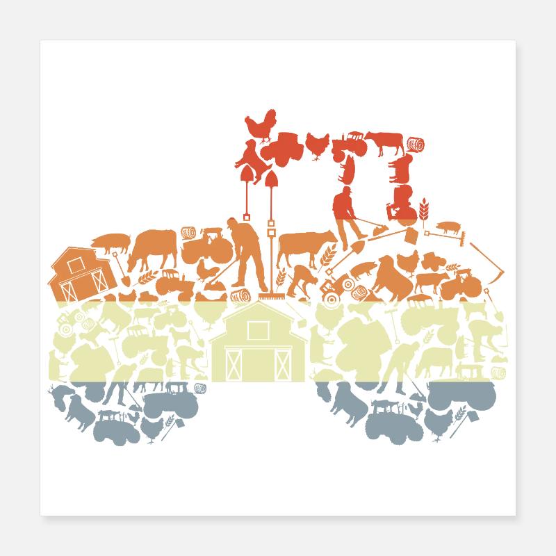 Retro Traktor Silhouette Poster 40x40 cm