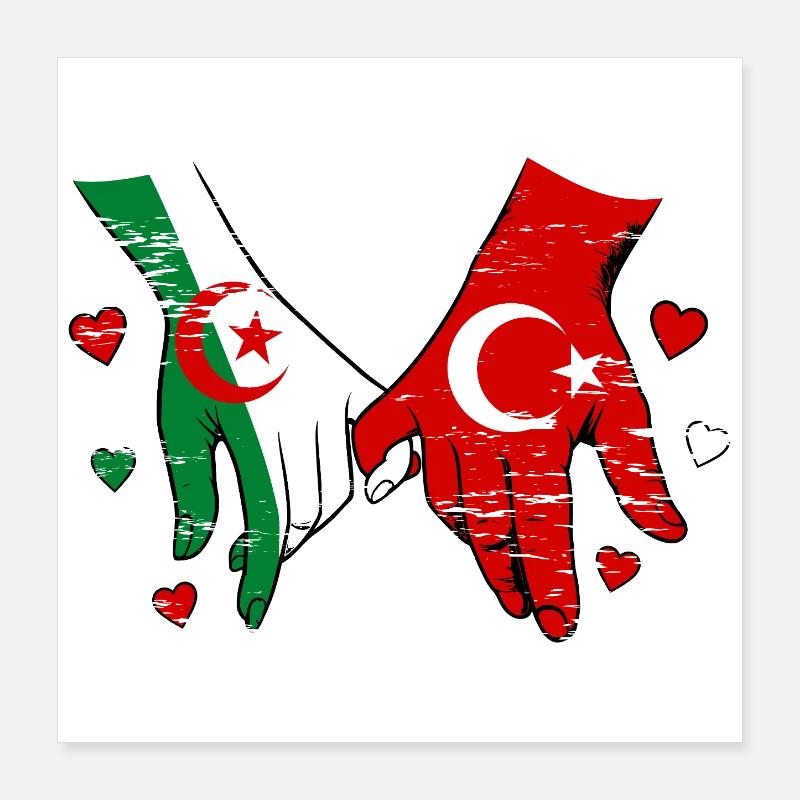Algérie Drapeau Turc Tenue de la main utilisée Poster 40 x 40 cm