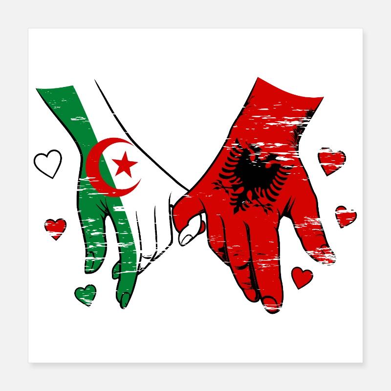 Drapeaux Algérie-Albanie Tenus par la main utilisés Poster 40 x 40 cm