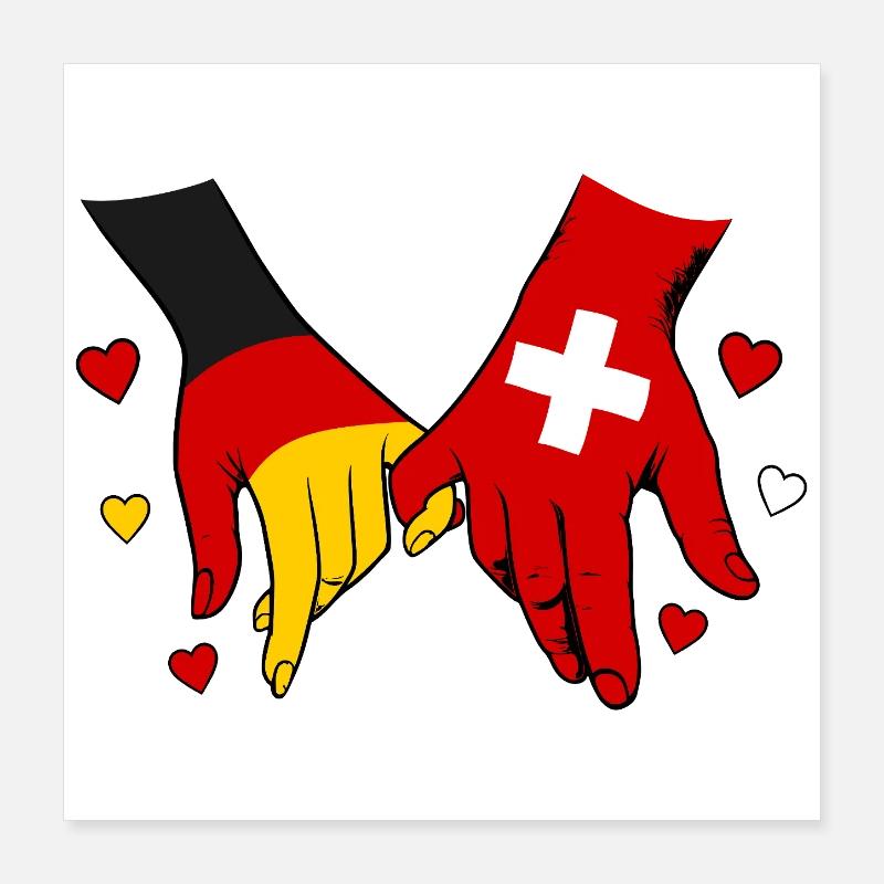 Germany Switzerland Flags Holding hands Poster 16" x 16" (40x40 cm)