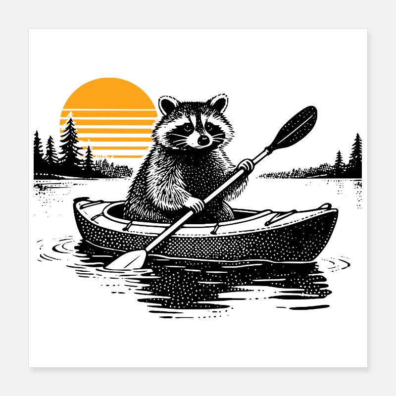 Kajak Waschbär Poster 40x40 cm