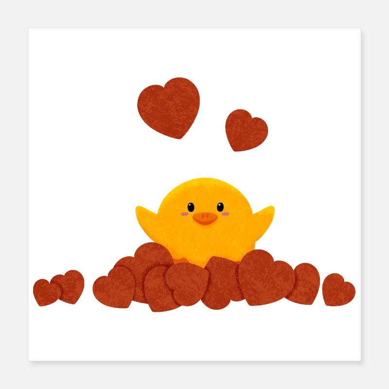 Little duck surrounded by hearts Poster 16" x 16" (40x40 cm)
