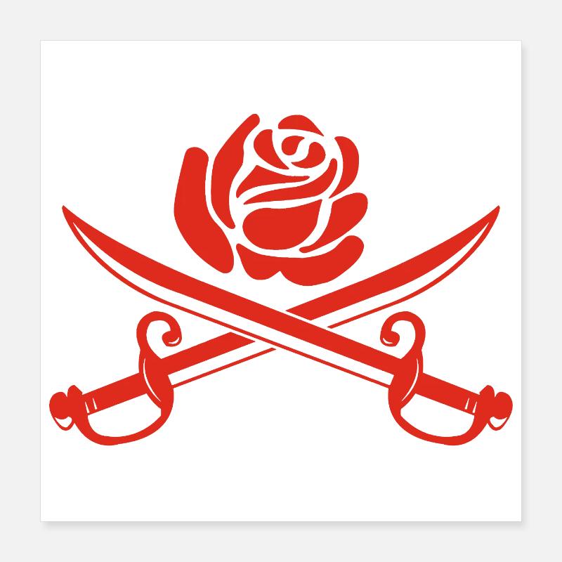 Rose rouge et épées croisées Poster 40 x 40 cm