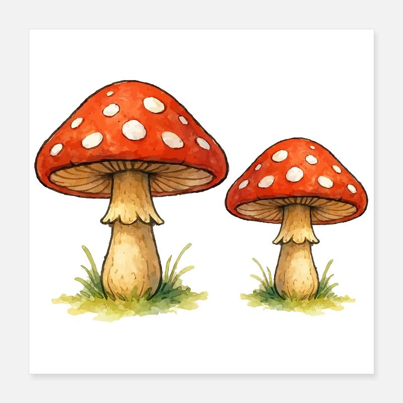 Champignons rouges dans l’herbe Poster 40 x 40 cm
