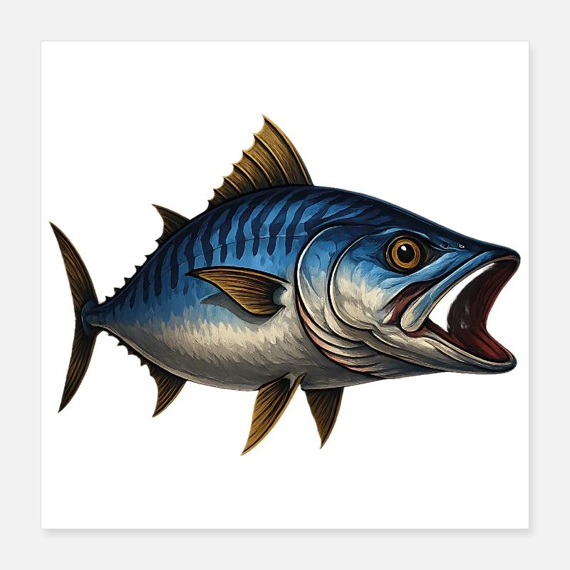 Dynamischer Blauflossen-Thunfisch Illustration Poster 40x40 cm
