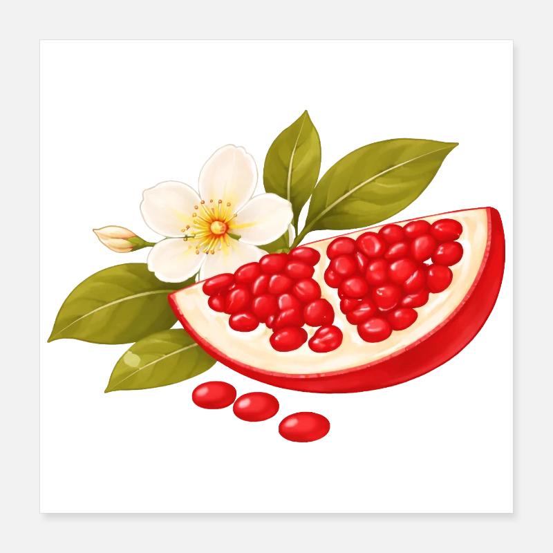 Granatapfel Illustration mit Blüte – Botanisch Poster 40x40 cm