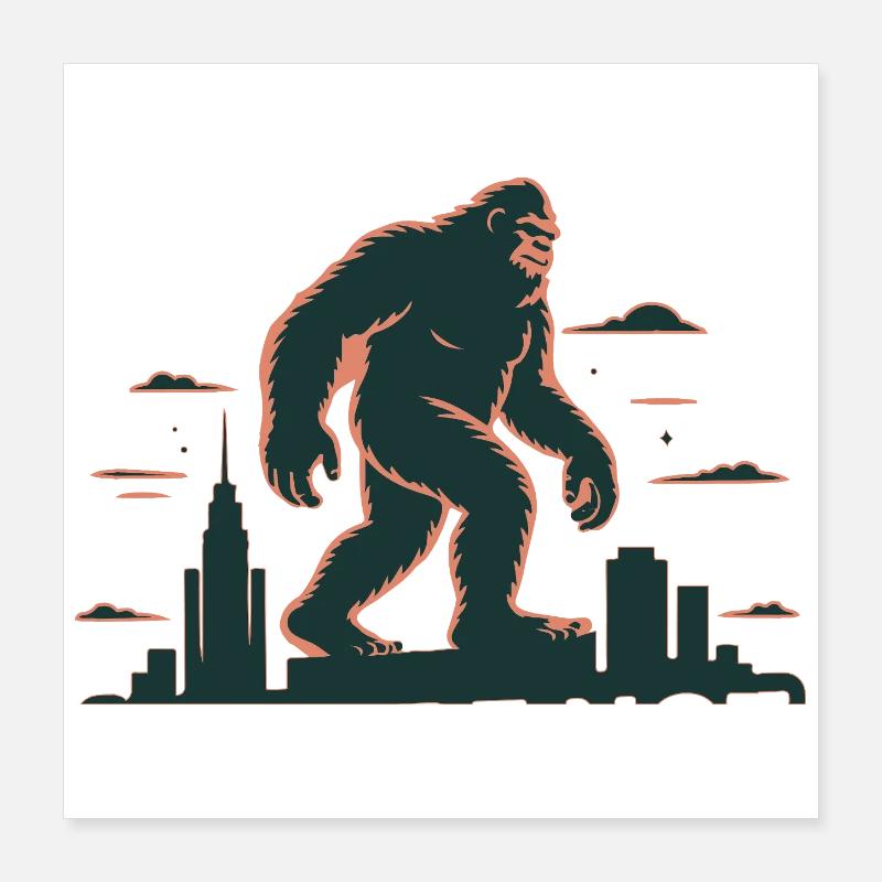 Gorille géant au-dessus des toits de la ville Poster 40 x 40 cm