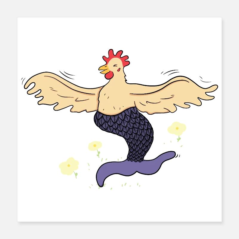 Joyeuse poule-sirène Poster 40 x 40 cm