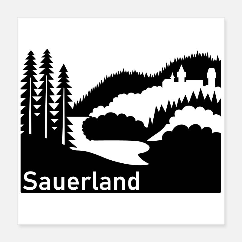 Sauerland silhouette paysage panneau routier Poster 40 x 40 cm