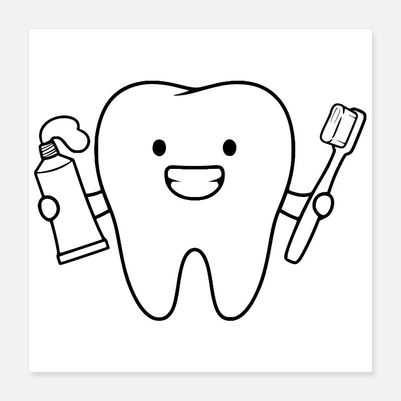 Dent de dessin animé avec brosse à dents Poster 40 x 40 cm