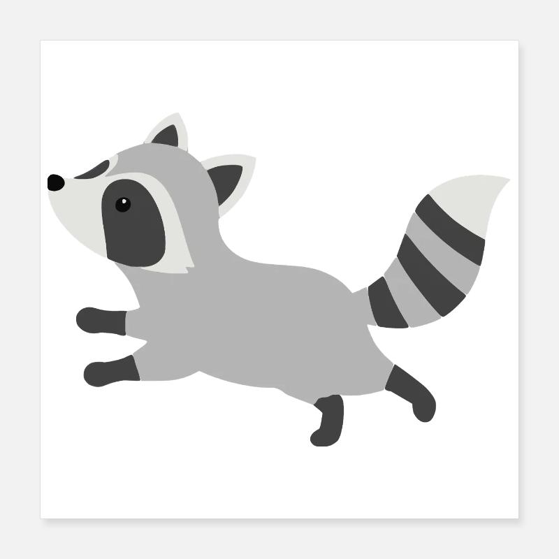 Cute Running Raccoon Minimalist Style Poster 16" x 16" (40x40 cm)