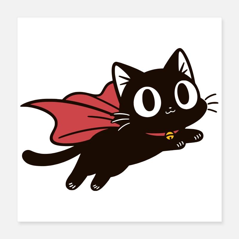 Super Chat Volant | Chat noir avec une cape Poster 40 x 40 cm