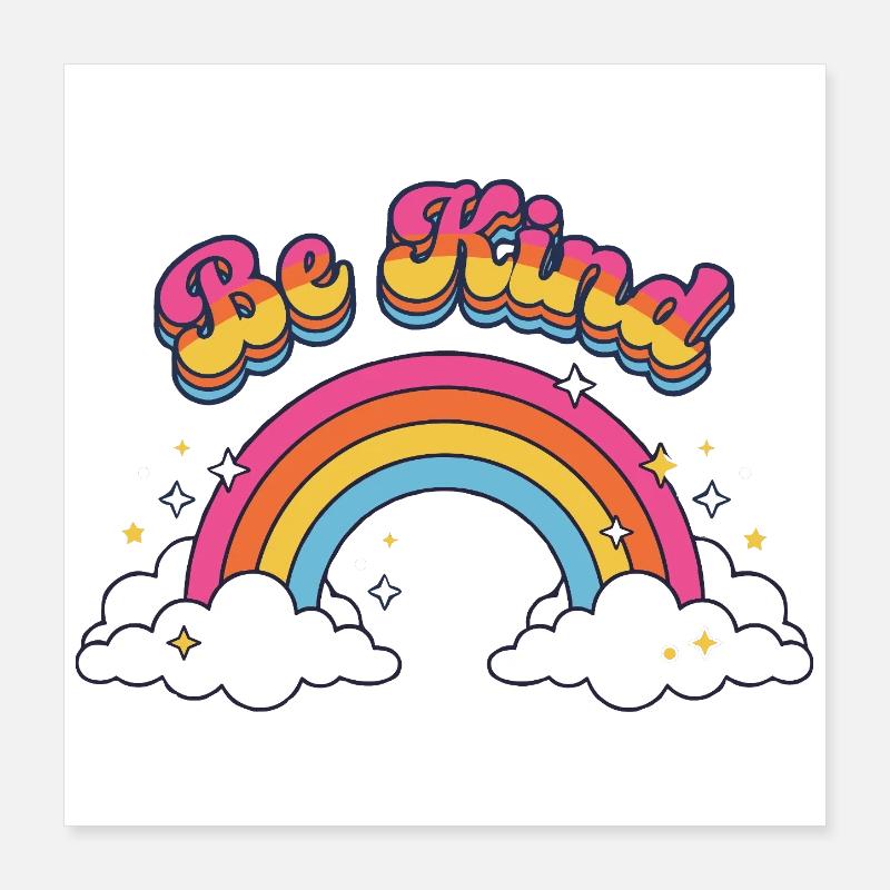 Be Kind Retro Rainbow Positive Vibes Poster 40 x 40 cm