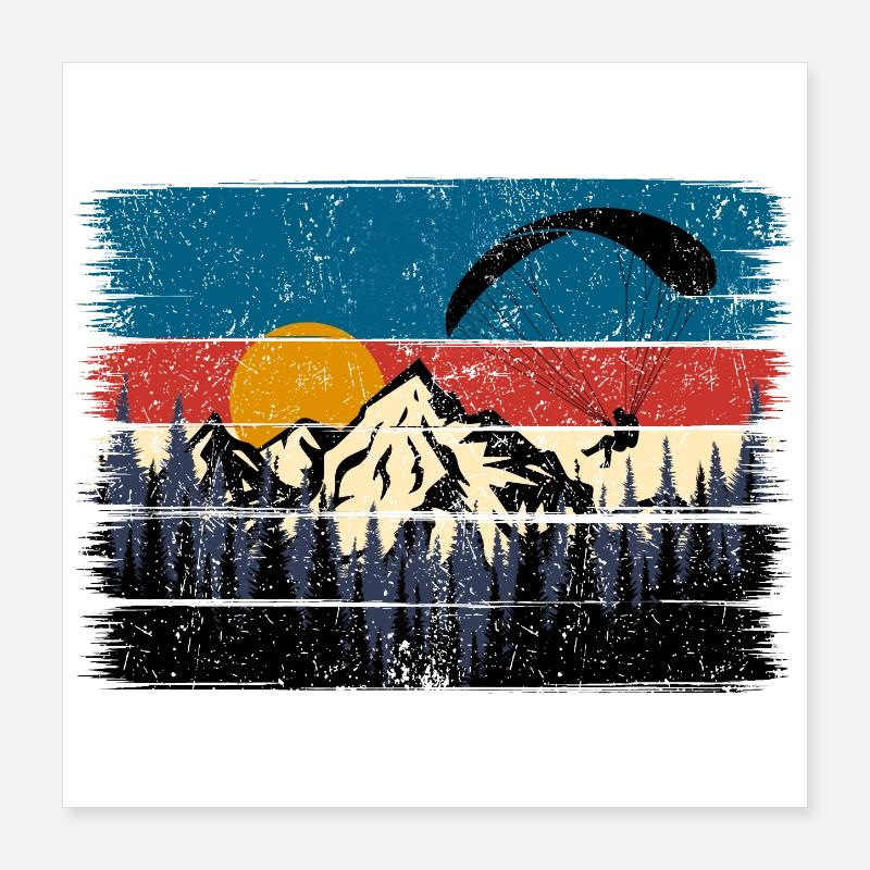 Sunset Summit Parapente Rétro Poster 40 x 40 cm
