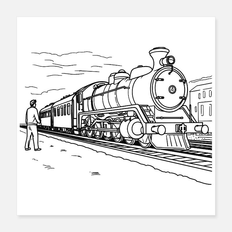 Train Lover Sketch Poster 16" x 16" (40x40 cm)