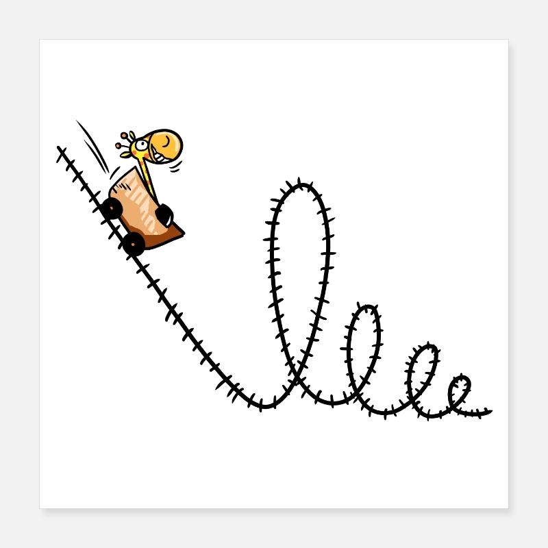 Giraffe rides a roller coaster - Louping - Park Poster 16" x 16" (40x40 cm)