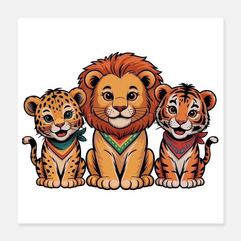 Süße Löwe Tiger Leopard Freunde Poster 40x40 cm