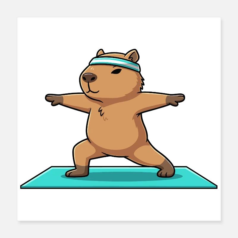 Yoga Capybara Roggeur en posture de guerrier Poster 40 x 40 cm