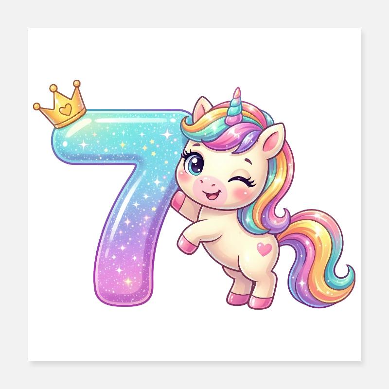 Ich bin 7 Kawaii Einhorn Mädchen Geburtstag Poster 40x40 cm