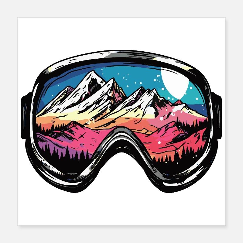 Ski Goggles Mountains Ski Poster 16" x 16" (40x40 cm)